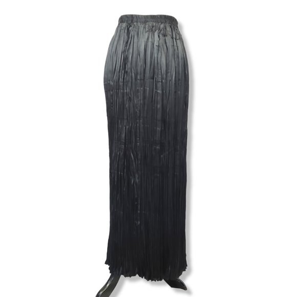 Vintage Dresses & Skirts - Vintage 60s/70s Black Satin Pleated Maxi Skirt Size Small/Medium